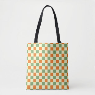 Green Orange Brown Chequered Gingham Pattern Tote Bag