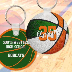 green orange custom player name basketball key ring