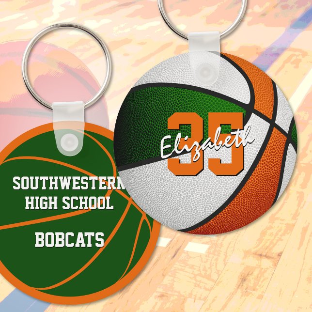 green orange custom player name basketball key ring (Creator Uploaded)