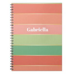 Green Orange Custom Summer Colour Block Stripes Notebook