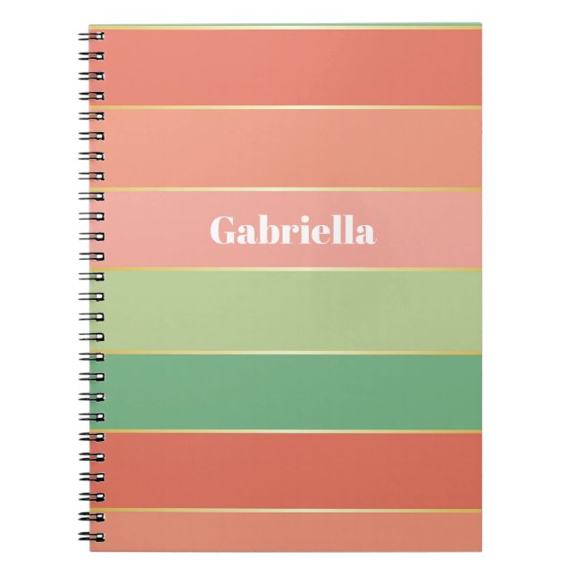 Green Orange Custom Summer Colour Block Stripes Notebook (Front)