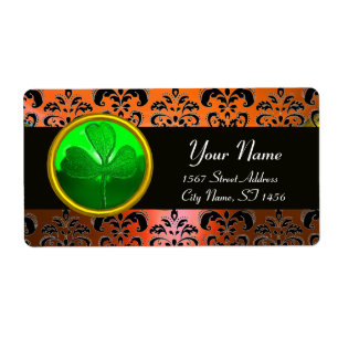 GREEN ORANGE DAMASK WITH SHAMROCK ,black