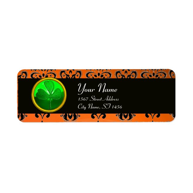 GREEN ORANGE DAMASK WITH SHAMROCK ,black (Front)