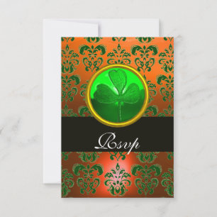 GREEN ORANGE DAMASK WITH SHAMROCK ,RSVP black RSVP Card