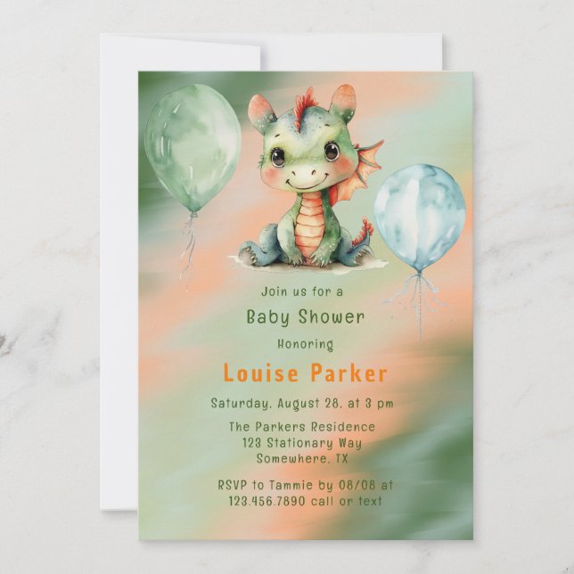 Green Orange Dragon Boy Baby Shower Invitation (Front)