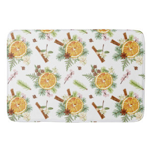 Green Orange Floral Christmas Holiday Gift Bath Mat