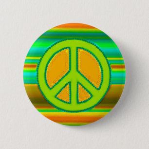 Green Orange Fractal & Peace Sign 6 Cm Round Badge
