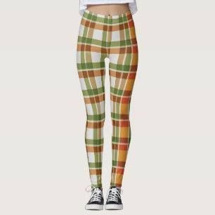 Green Orange Gingham Leggings