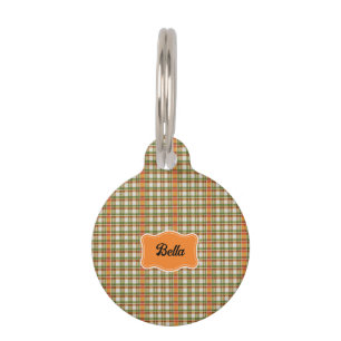 Green Orange Gingham Pet Tag