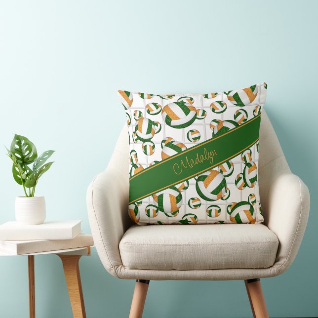green orange girly volleyballs pattern net accent cushion (Chair)
