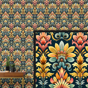 Green Orange Gold Art Nouveau Wallpaper