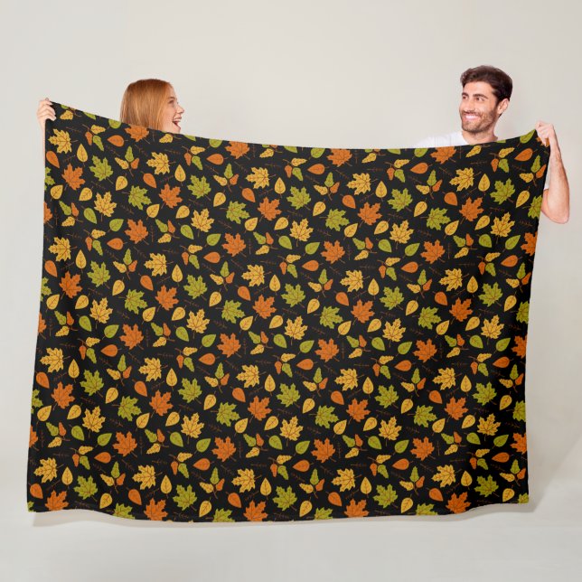 GREEN ORANGE GOLD FALL FALLING LEAVES FLEECE BLANKET (In Situ)