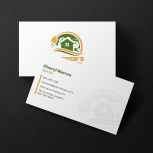 Green Orange House Cleaning Services Housekeeping Business Card