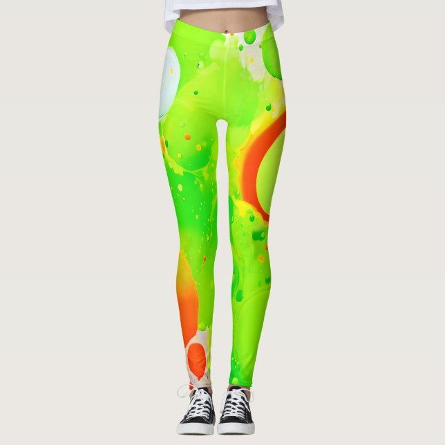 Green & Orange Hues Leggings (Front)