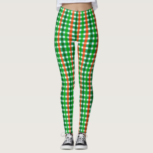 Green Orange Irish Plaid Pattern St Patricks Day Leggings