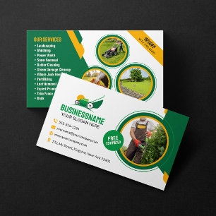 Green & Orange Lawn Care Gardening Mowing Service Business Card
