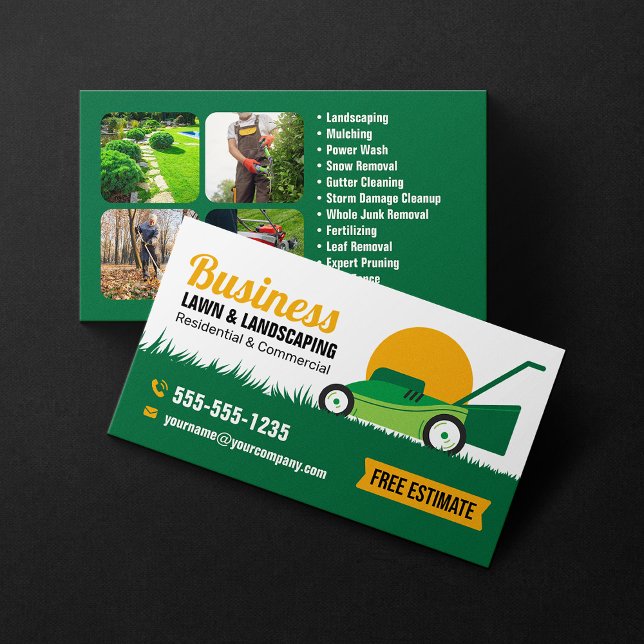 Green Orange Lawn & Landscaping Service Lawncare Business Card (Creator Uploaded)