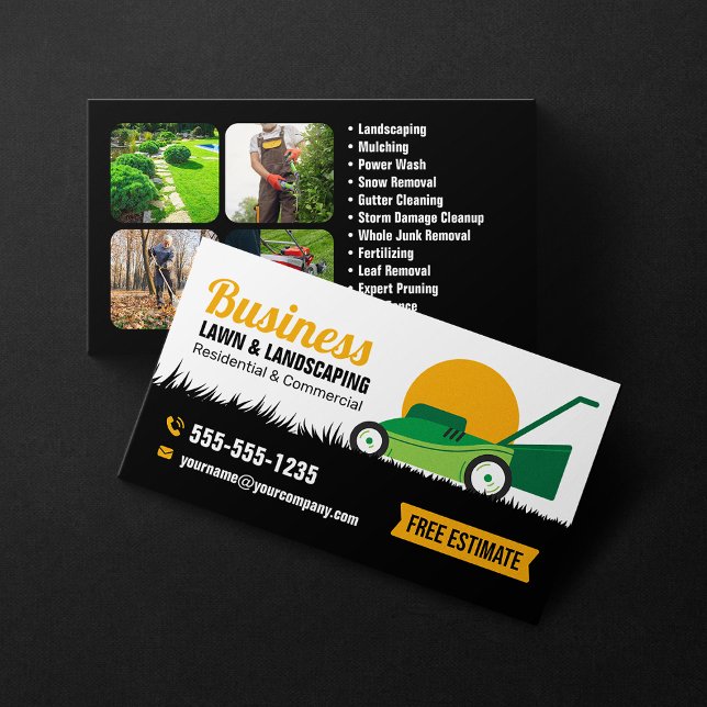 Green Orange Lawn & Landscaping Service Lawncare Business Card (Creator Uploaded)