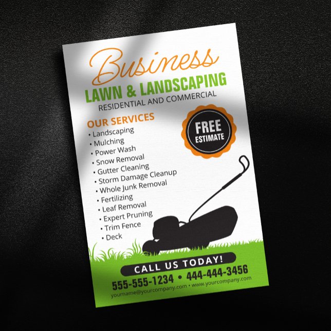 Green Orange Lawn Landscaping Service Lawncare Mow Flyer (Creator Uploaded)