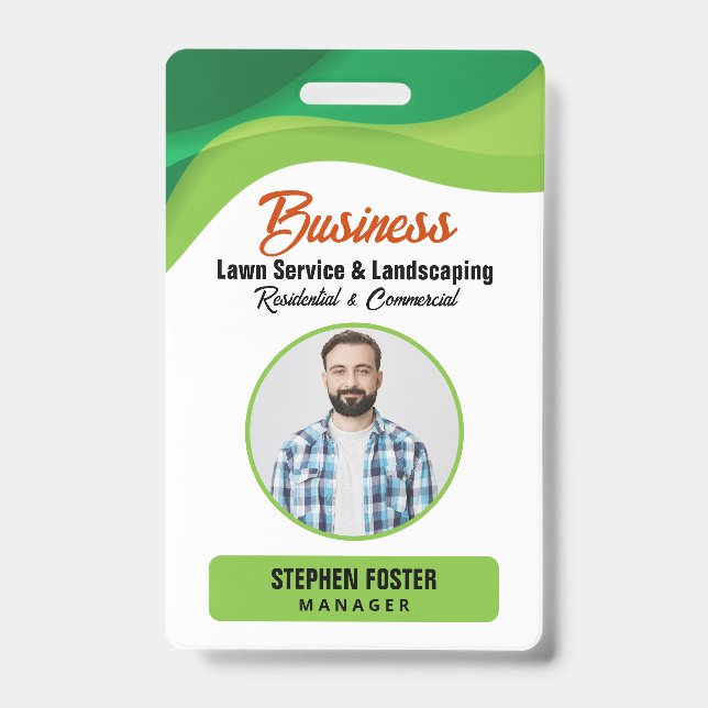 Green & Orange Lawncare Landscaping & Lawn Service ID Badge (Front)