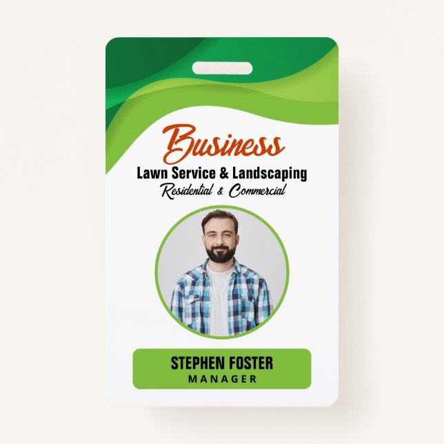 Green & Orange Lawncare Landscaping & Lawn Service ID Badge (Front)