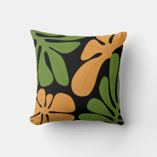 Green & Orange Modern Abstract Floral Cushion