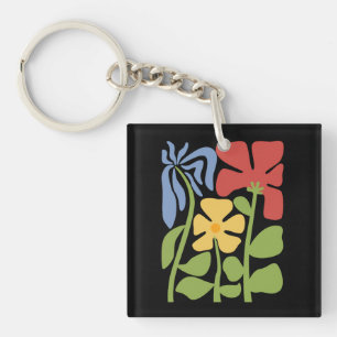 Green & Orange Modern Abstract Floral Key Ring