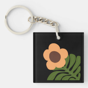 Green & Orange Modern Abstract Floral Key Ring