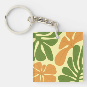 Green & Orange Modern Abstract Floral Key Ring