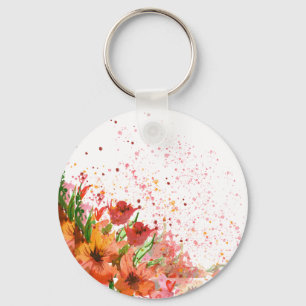 Green & Orange Modern Abstract Floral Key Ring
