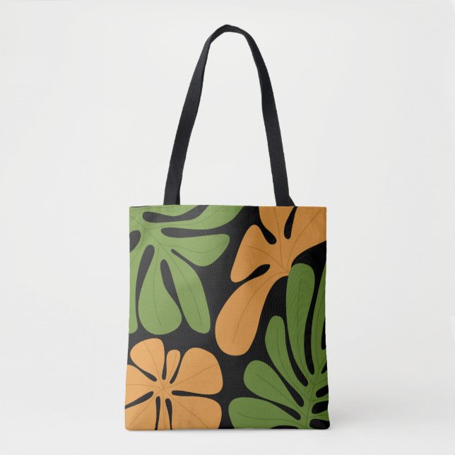 Green & Orange Modern Abstract Floral Tote Bag (Front)