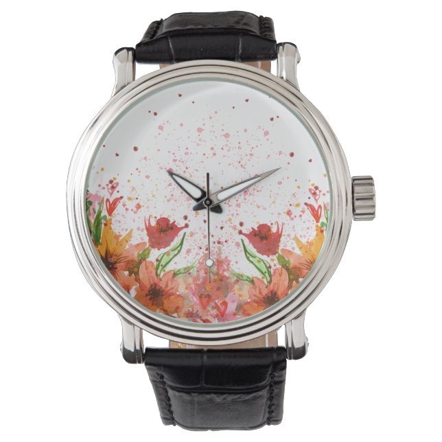 Green & Orange Modern Abstract Floral Watch (Front)