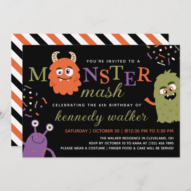 Green Orange Monster Mash Halloween Party Invitation (Front/Back)
