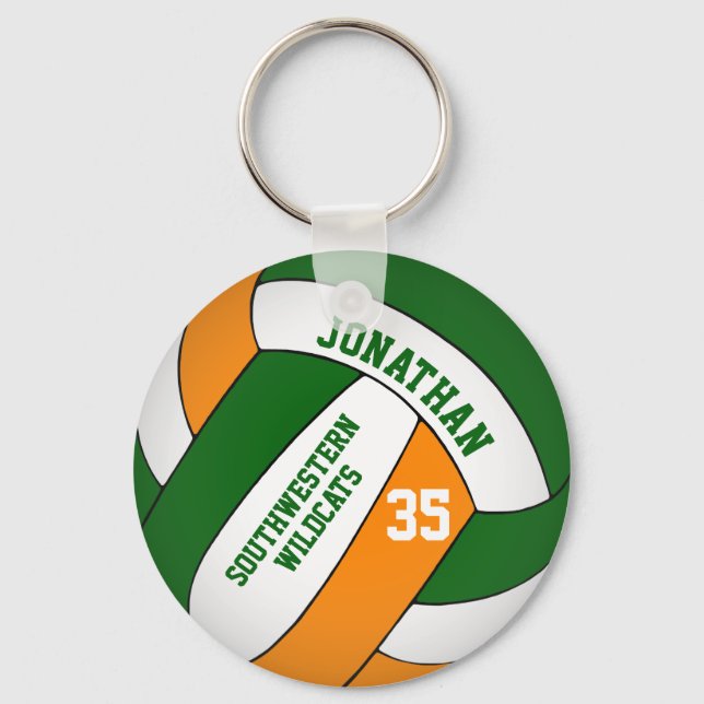 green orange personalised boys volleyball key ring (Front)