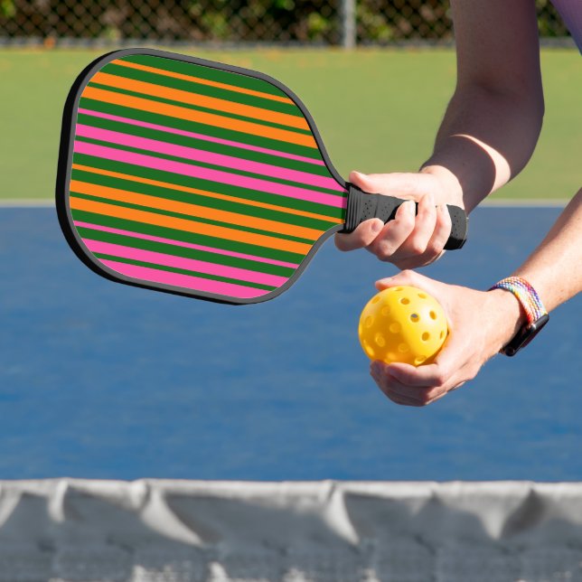 Green Orange Pink Vertical Stripes Design   Pickleball Paddle (Insitu)