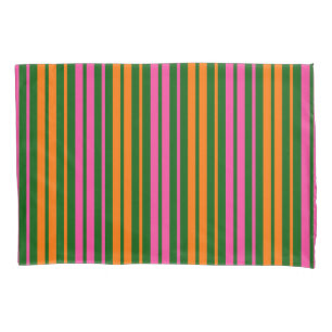 Green Orange Pink Vertical Stripes Design   Pillowcase