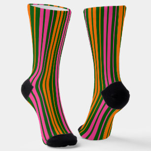 Green Orange Pink Vertical Stripes Design Socks
