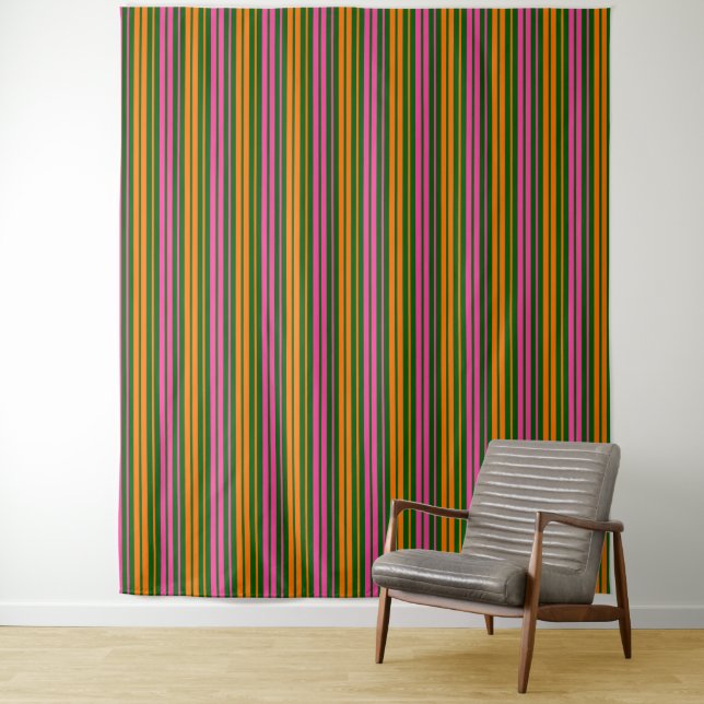 Green Orange Pink Vertical Stripes Design   Tapestry (In Situ)