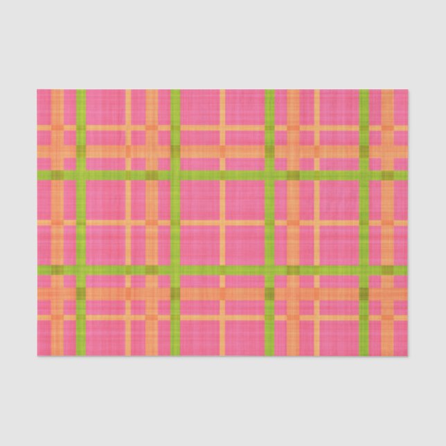 GREEN ORANGE PINK YELLOW PLAID PATTERN TISSUE PAPER (Front)
