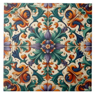 Green Orange Purple Portuguese Azulejos Tiles Art