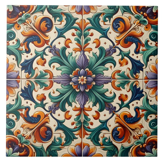 Green Orange Purple Portuguese Azulejos Tiles Art (Front)