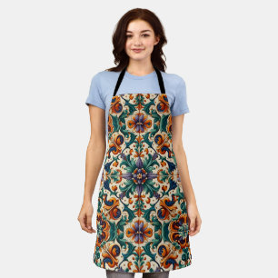Green Orange Purple Portuguese Azulejos Tiles Art Apron