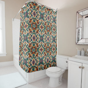 Green Orange Purple Portuguese Azulejos Tiles Art Shower Curtain