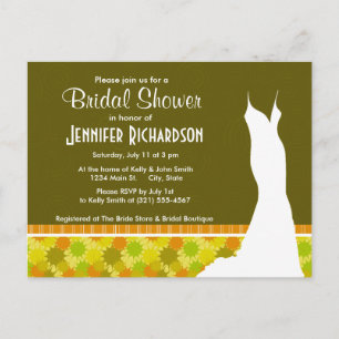 Green & Orange; Retro Invitation Postcard