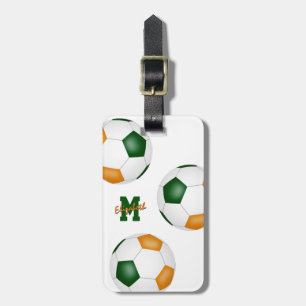 green orange soccer bag ID girls boys team colours Luggage Tag