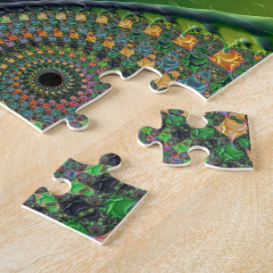 Green Orange Spirals Fine Fractal Art Jigsaw Puzzle