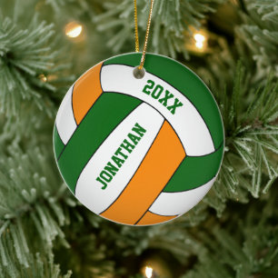green orange sports team colors boys volleyball ceramic tree decoration