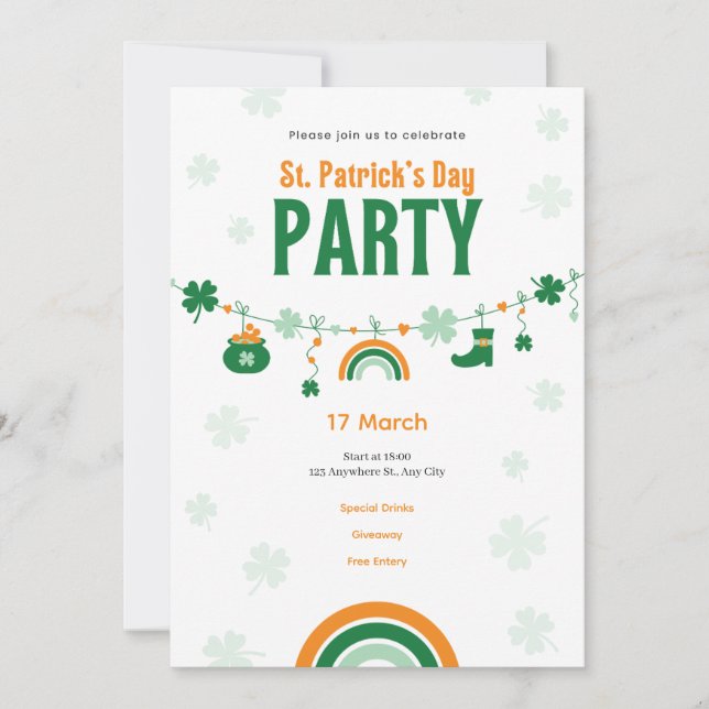Green & Orange St. Patrick’s Day Party Invitation  (Front)