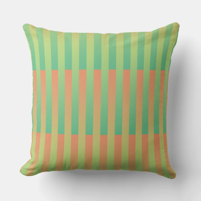Green Orange Striped Pattern Cushion (Front)