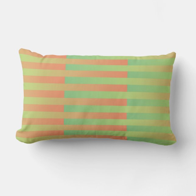 Green Orange Striped Pattern Lumbar Cushion (Front)